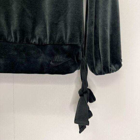 Nike Dark Gray Velvet Velour Hooded Cowl Neck Ribbon Drawstring Pullover Hoodie - Picture 4 of 8